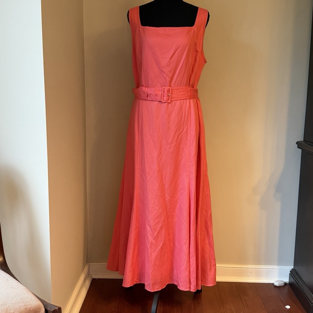 Ann Taylor Coral Pink Belted Sleeveless Dress - Size 16